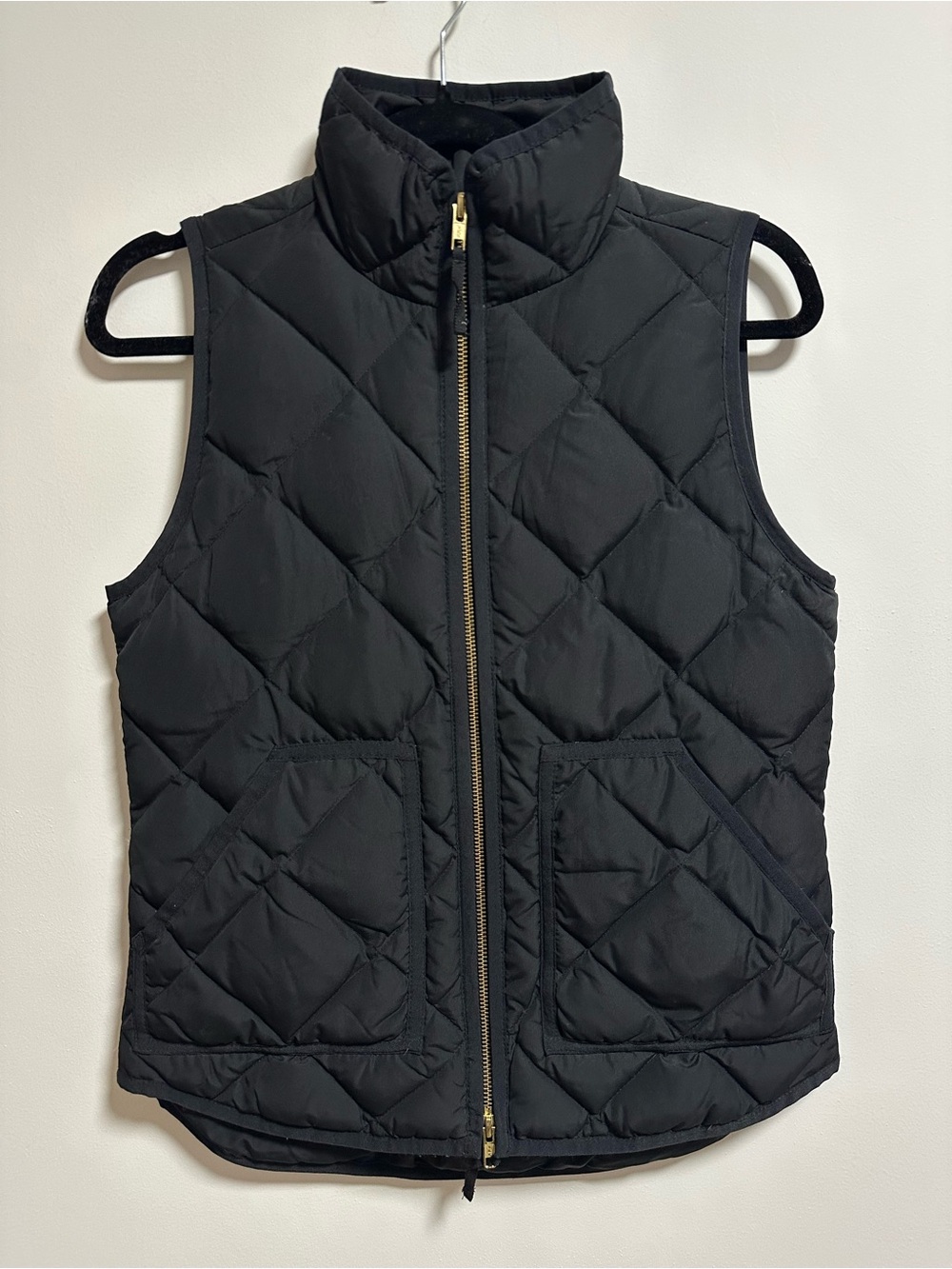 J. Crew Black Quilted Puffer Vest with Gold Zip